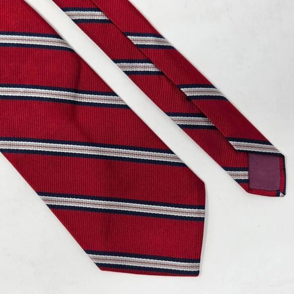 ATKINSONS CALIFORNIA SILK TIE RED BLUE TAN REPP STRIPE SATIN 3.25" X 56" - Picture 1 of 3